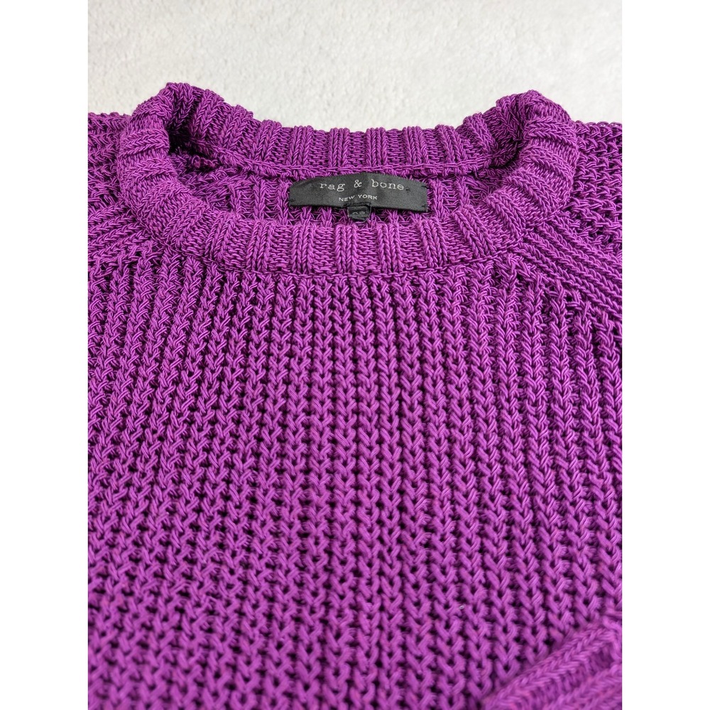 Rag & Bone Purple Chunky Cotton Blend Knit Raglan Crew Neck Sweater XS